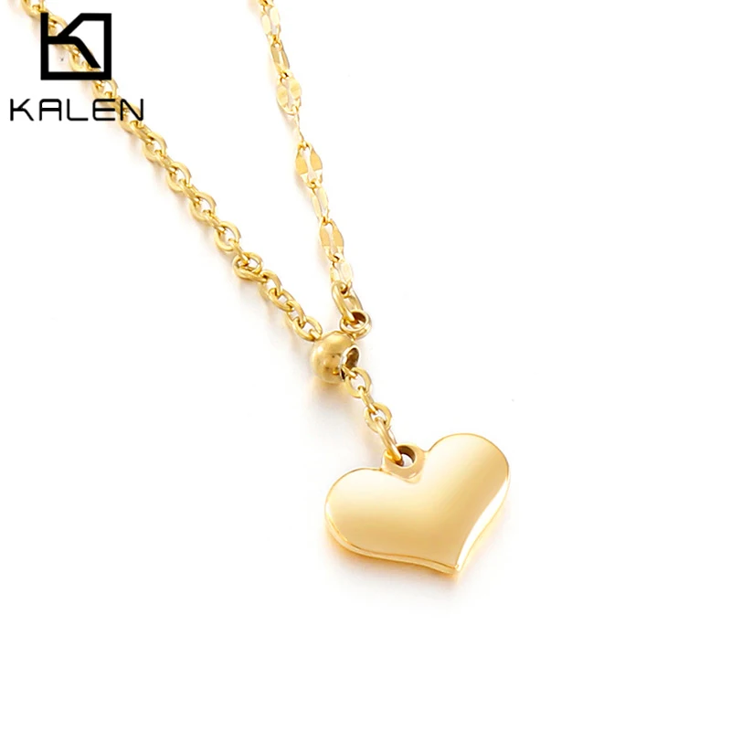 KALEN Minimalist Smooth Heart Shaped Pendant Necklace Silver Gold Color Cute Charm Necklace For Women