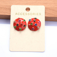 2024 New ZA Fashion Red Enamel Metal Round Stud Earrings Women Simple Inlay Colorful Crystal Rhinestone Earrings Jewelry