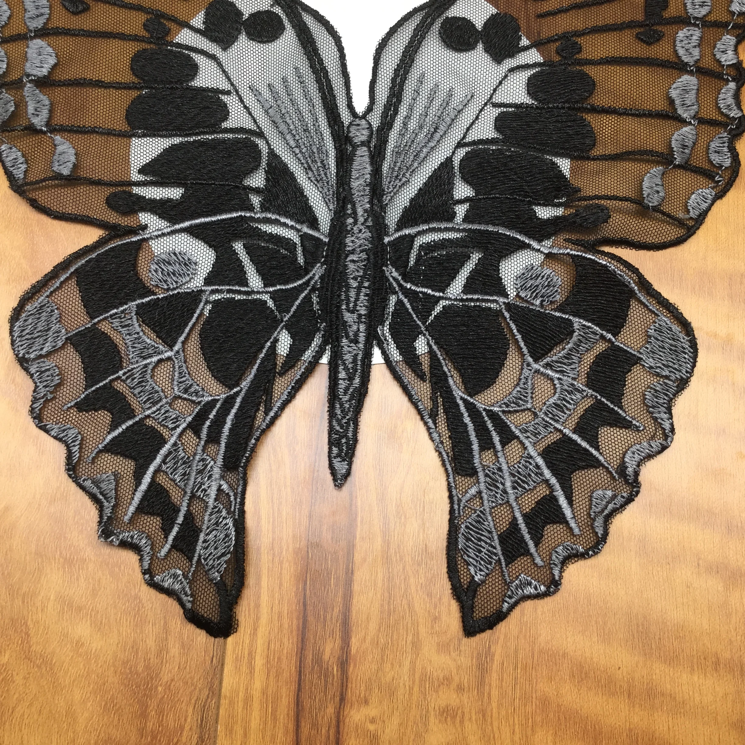 1Pc Black Butterfly Collar Embroidered Wedding Gown Appliques Lace Fabric Sew On Patches For Dress DIY Decoration