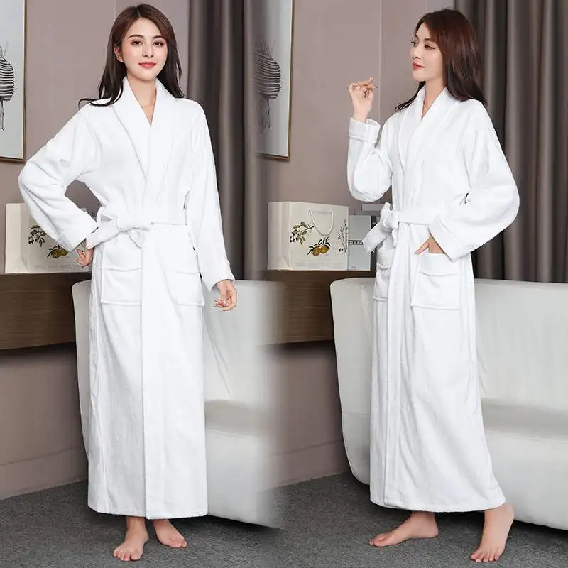 100% Cotton Toweling Terry Extra long Extra thick Robe blue Bath Robe Women Nightrobe Sleepwear Casual Home Bathrobe халат