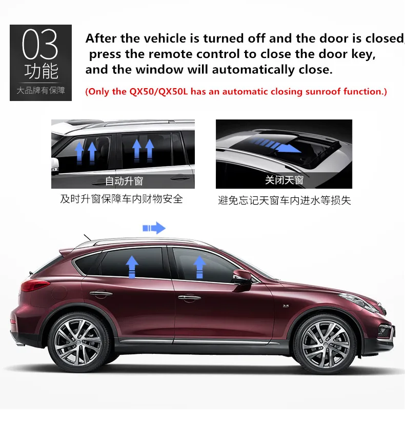 Automatic window closer FOR Infiniti QX50 Q50L QX56 QX60 QX80 JX35 FX 35 Rearview mirror automatic folding modification