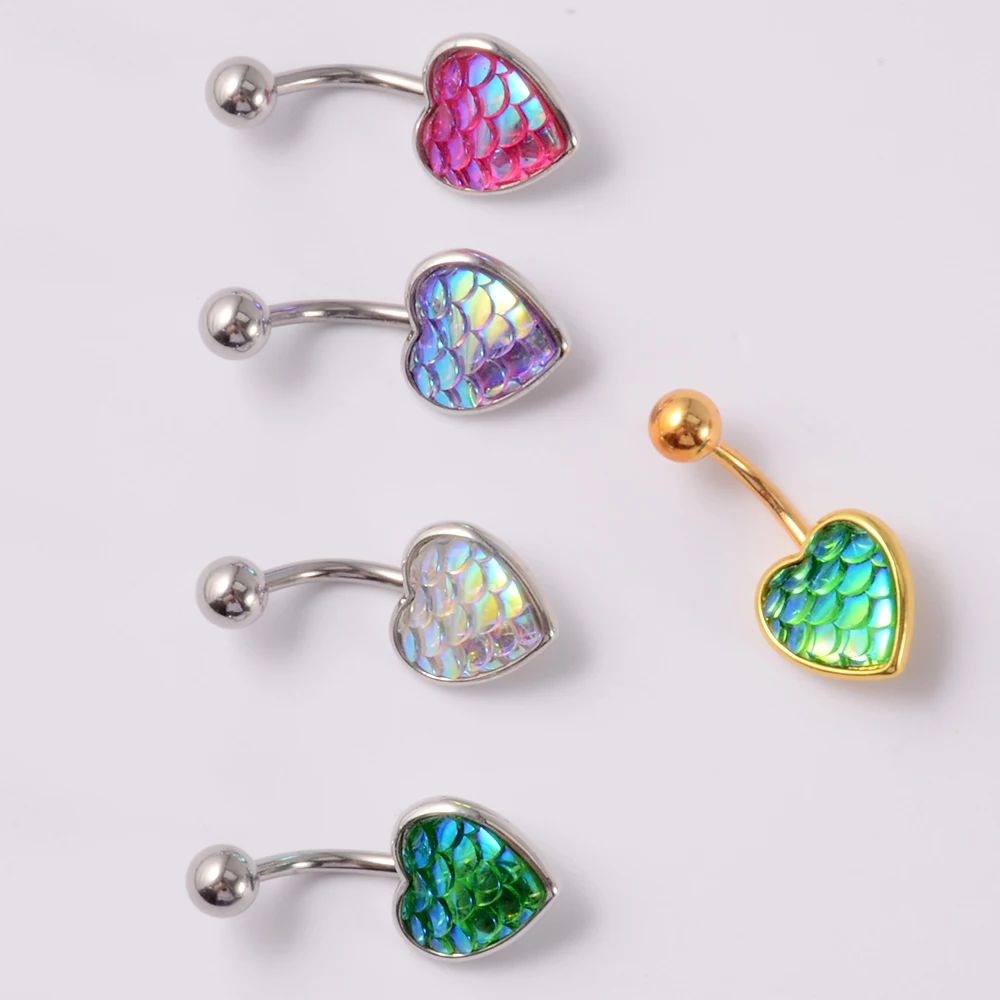 CHUANCI 1 PC Stianless Colorful Fish Scale Belly Button Ring Navel Nail Stud Nombril Nightclub Sexy Body Jewelry