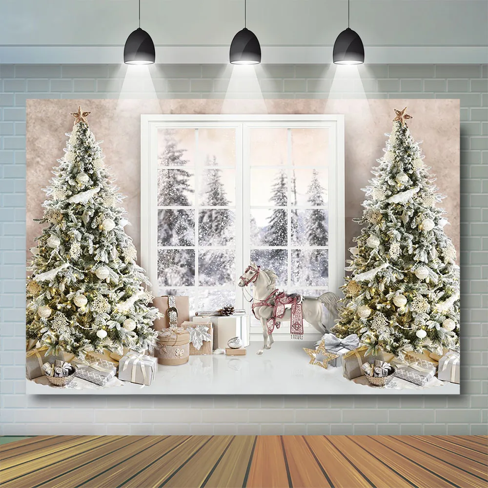 Mockica natal fotografia crianças retrato criança rena inverno neve janela árvore de natal banner menina recém-nascido photostudio