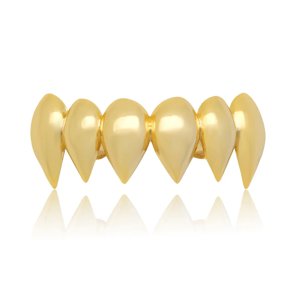 Tooth Grillz Top Sharp Drop Grills Hiphop Teeth Cap Custom Fit Handmade Grillz Plain Gold Silver Color REAL Grill Body Jewelry