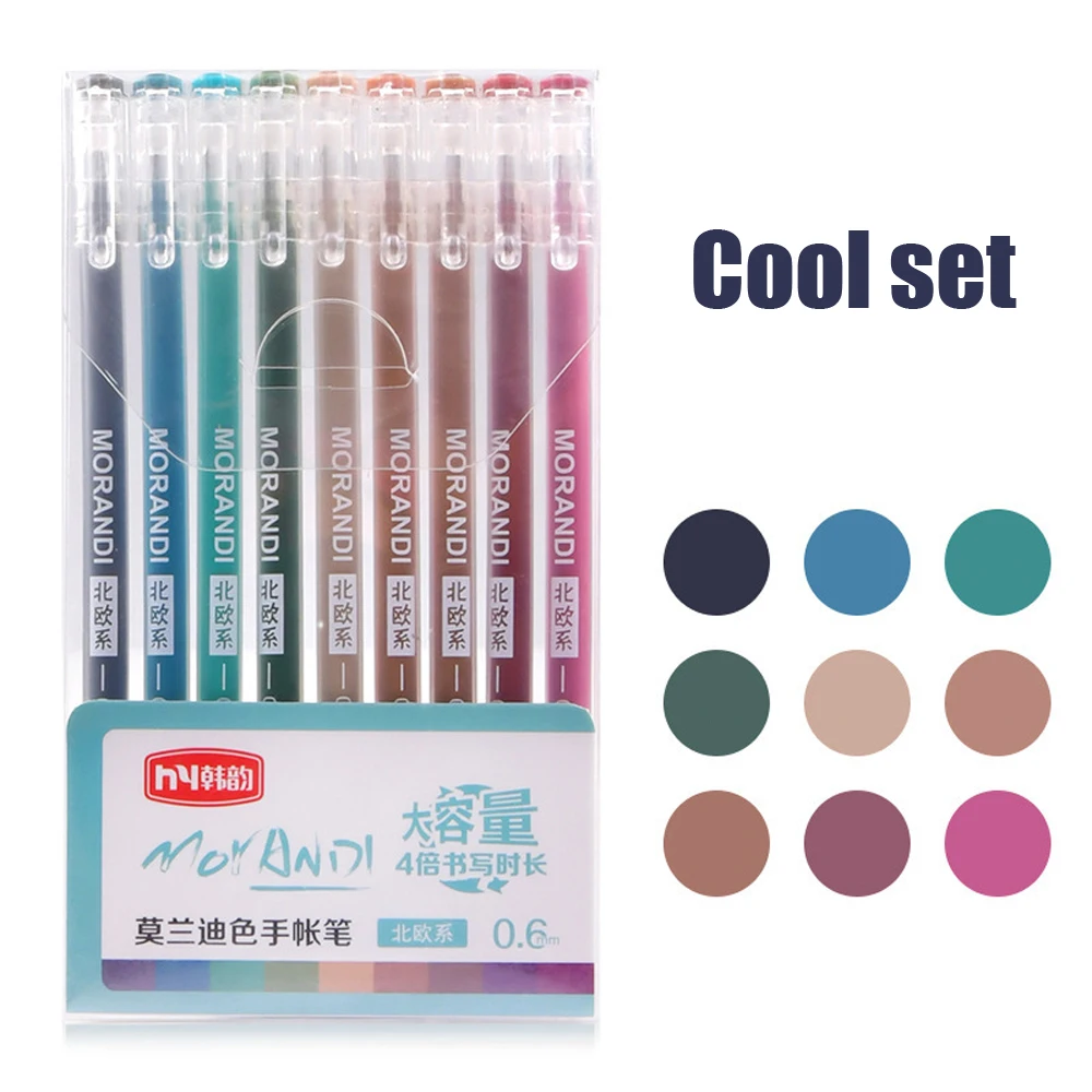 9Pcs Morandi Gray Pens Set Multi Color Gel Ink Pens Vintage Marker Liner 0.6mm Ballpoint Pen School Office Stationery Gift Pen