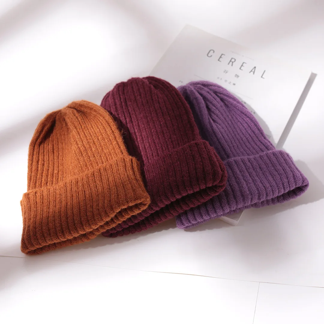 Candy Color Beanie Hat For Women Winter Hat Knitted Imitation Cashmere Skullies Warm Soft Bonnet Cap Female Hats For Girl Gorros