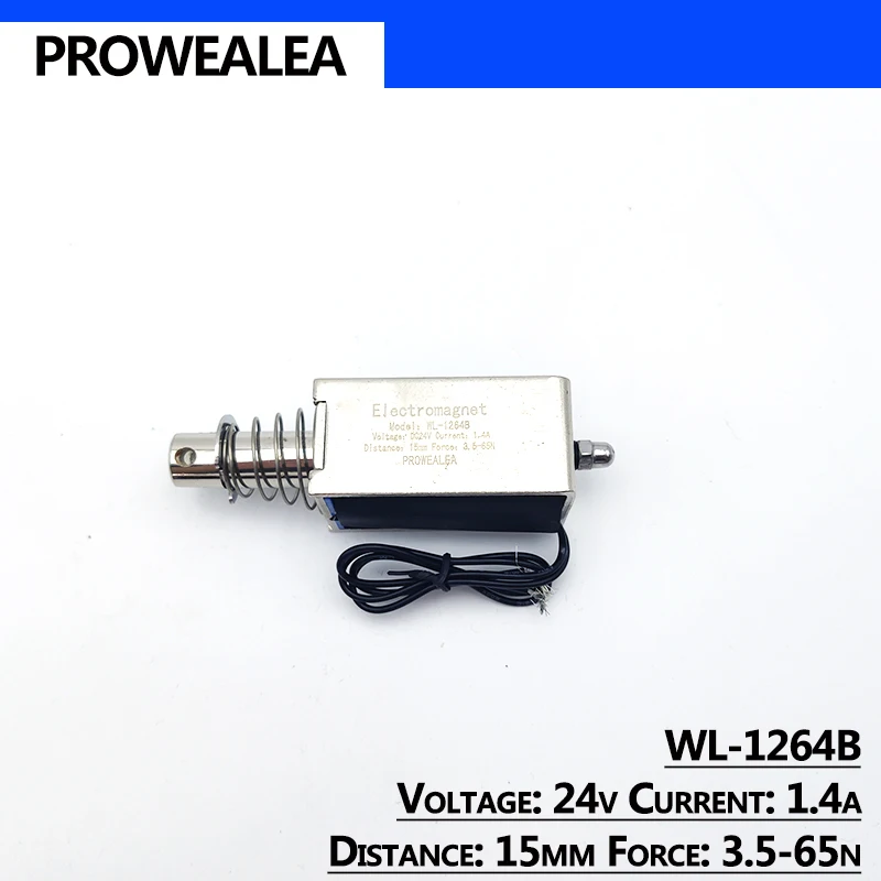 Đế Nam Châm Điện Kéo Đẩy Loại WL-1264B 5V 6V 12V 24V Lực Đẩy Lực Lượng 3.5-65N 15mm Khung Mở Tuyến Tính Nam Châm Điện