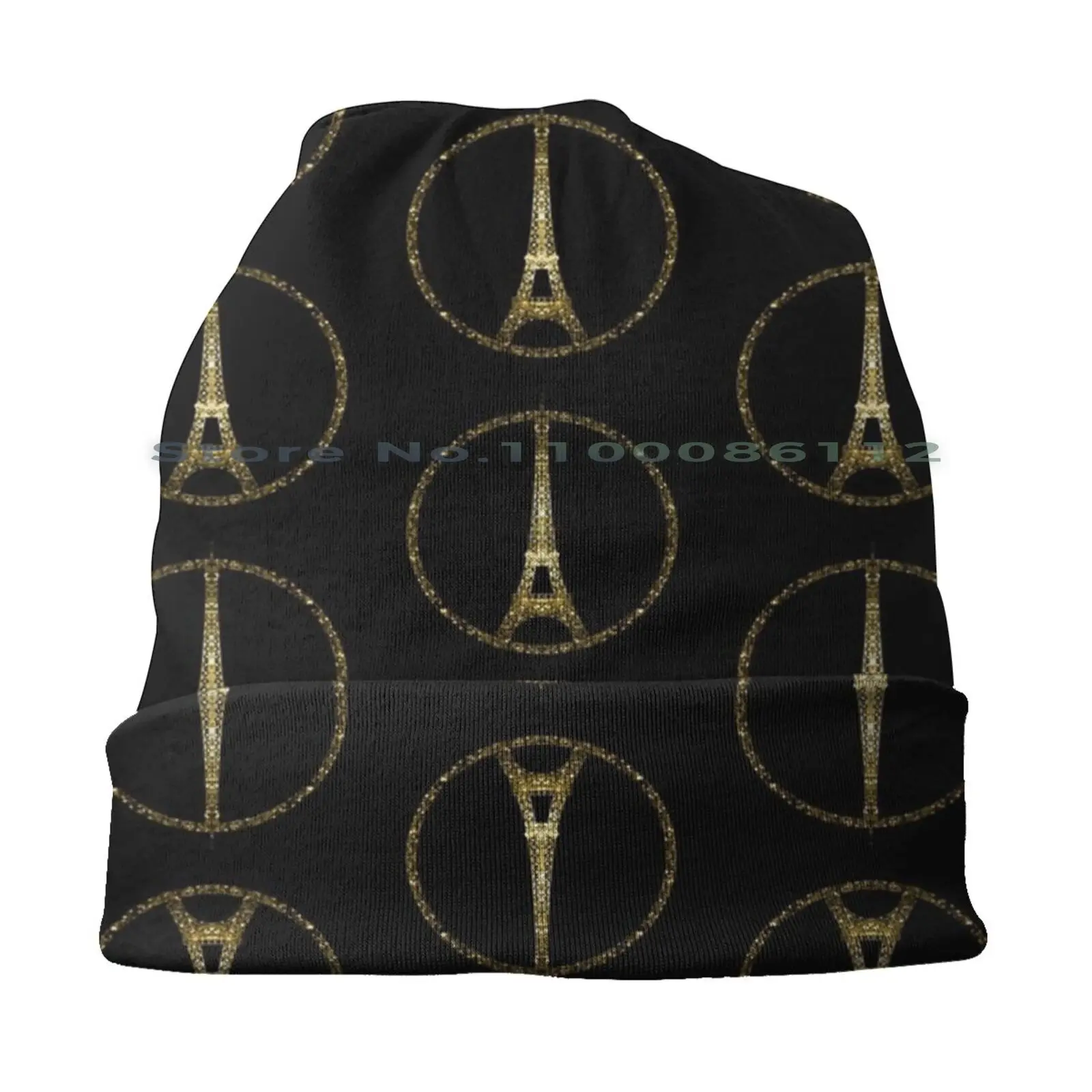 Paris Eiffel Tower Gold Sparkles Peace Symbol On Black Bucket Hat Sun Cap Glimmer Beautiful Yellow Gold Gold Sparkles Gold