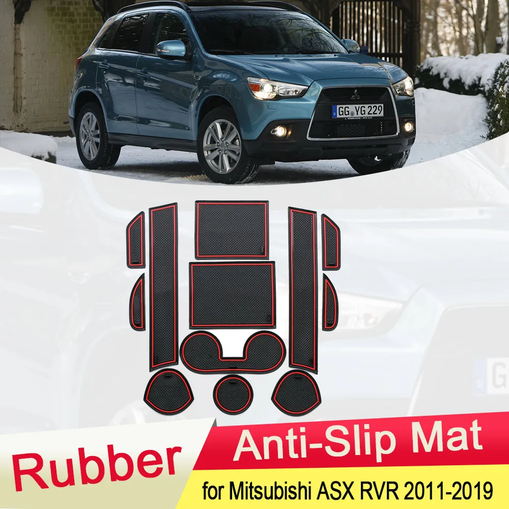 for Mitsubishi ASX RVR 2011~2019 Rubber Anti-slip Mat Door Groove Cup pad Gate slot Coaster Car Accessories 2012 2014 2015 2016