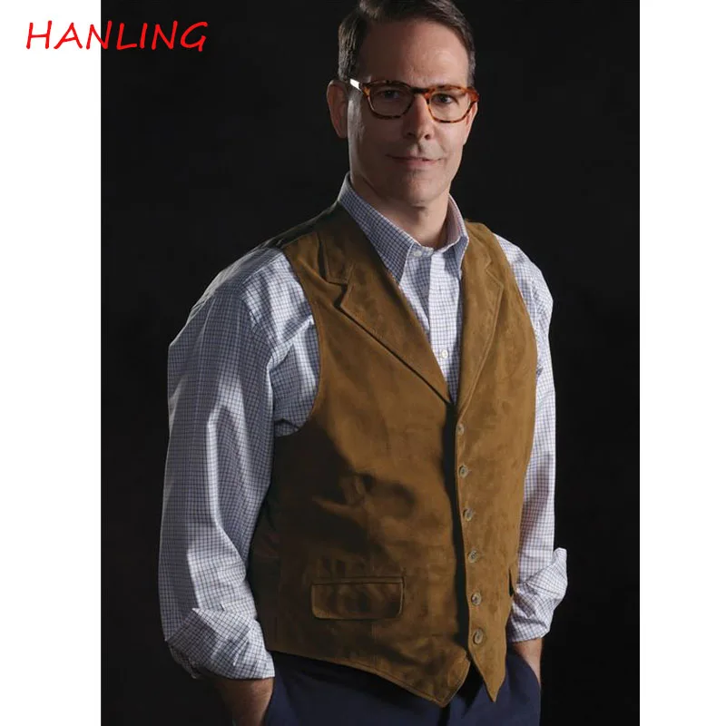 Men's Vest Suede Retro Slim Fit Vest Western Cowboy Style Wedding Groom Vest Steampunk Vest Waistcoat