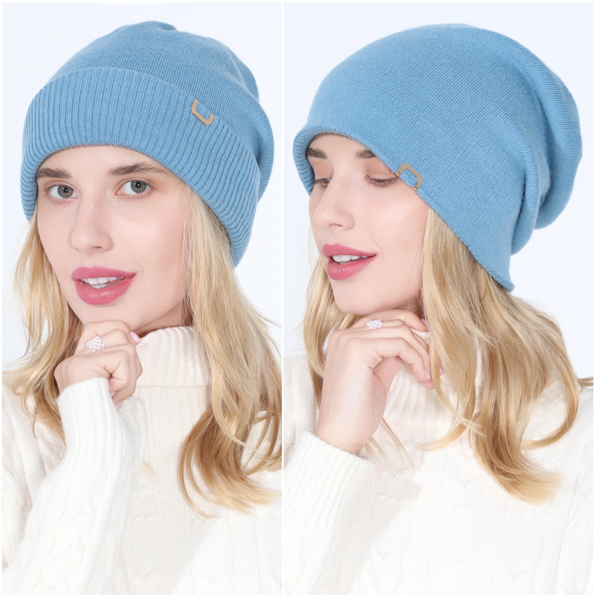 2021 New Brand Fashion Casual Knit Hat Woman Winter Russian Style Solid Color Autumn Snow Warm Cap