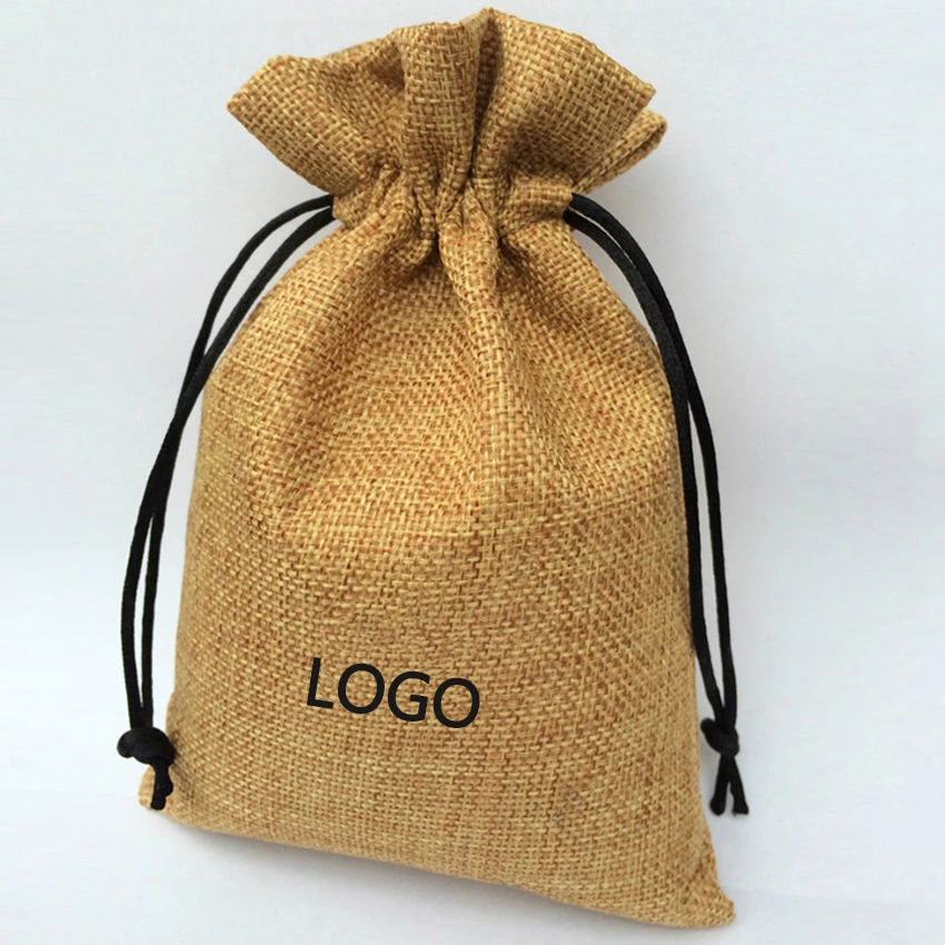 

Jute Drawstring Bag with Velvet Lining Linen/Flax Sachet Packaging Jewelry Gift Diamond Ring Bead Pouch Custom Logo Print 50PCS