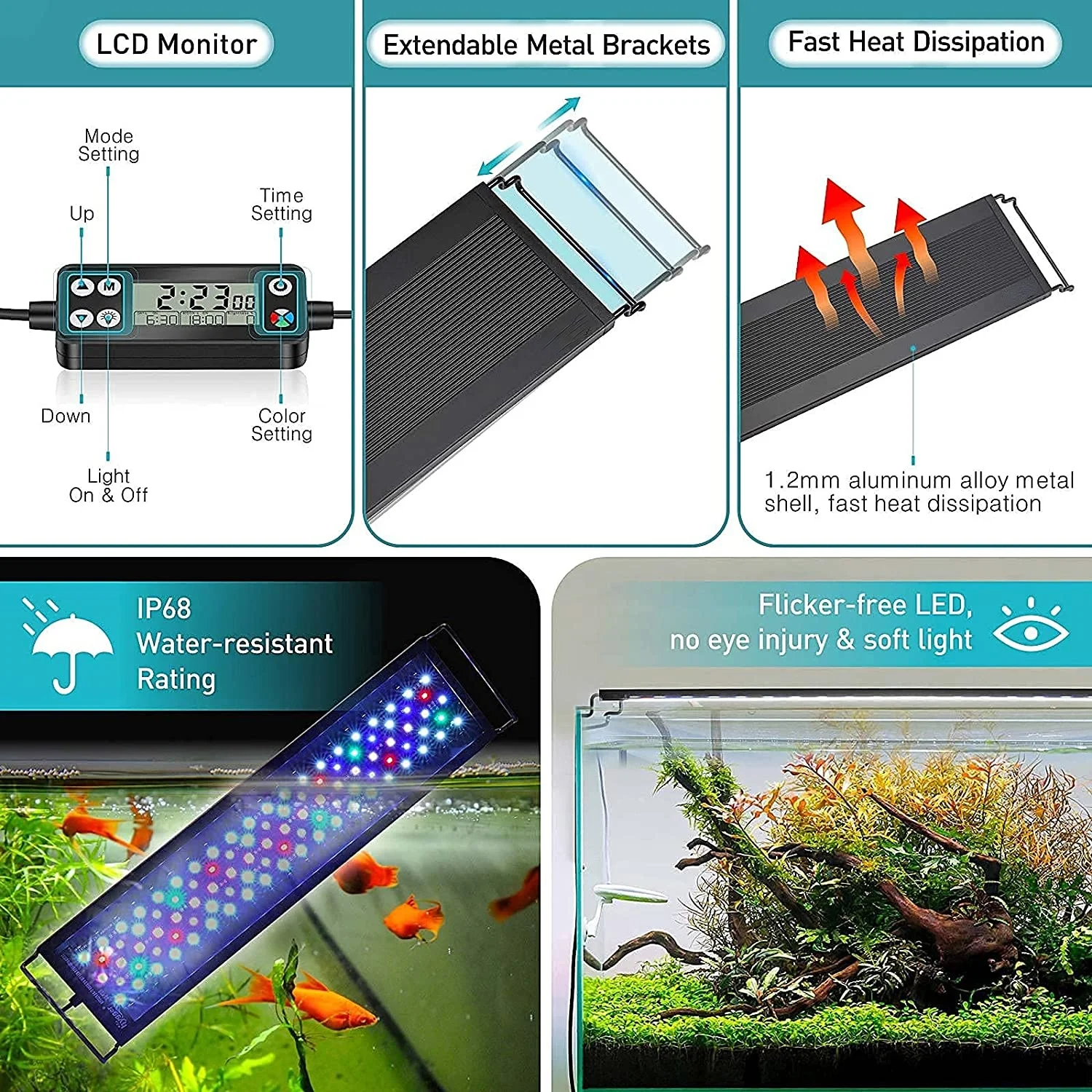 Imagem -06 - Auto on Off Fish Tank Light com Temporizador Brilho Ajustável Lâmpada Led Luz do Aquário Nascer do Sol Luz do Dia Luar 24 Iluminação