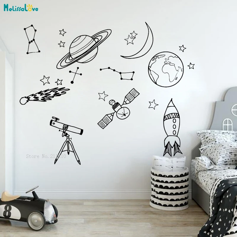 Observation Space Wall Sticker Decals Outer Rocket Ship Home Decor Astronaut Vinyl Murals For Kids Baby Bedroom Removable YT2785