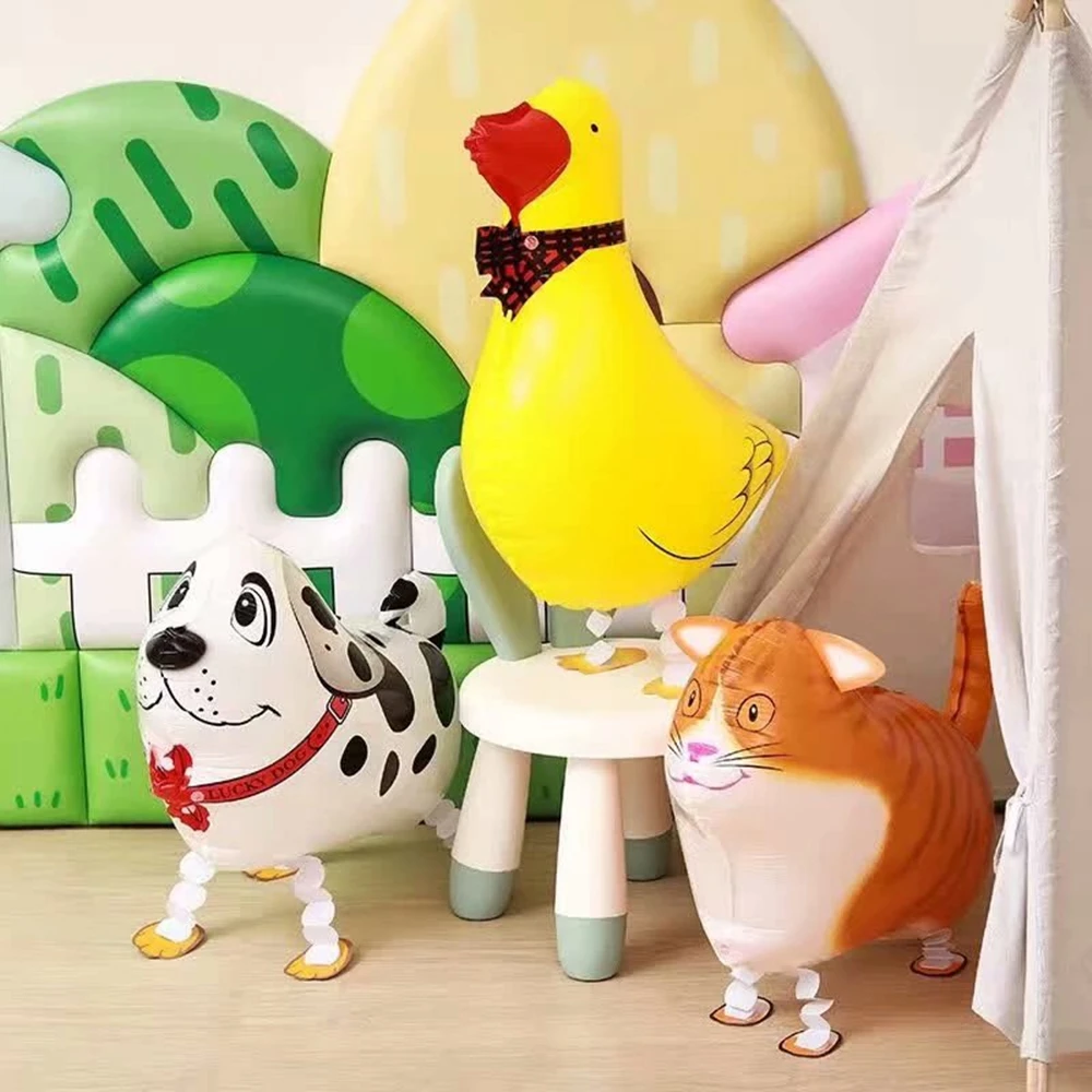 Mezcla de globos de aluminio para animales que caminan, lindo gato, perro, Panda, dinosaurio, tigre, globos de aire para mascotas, decoraciones para