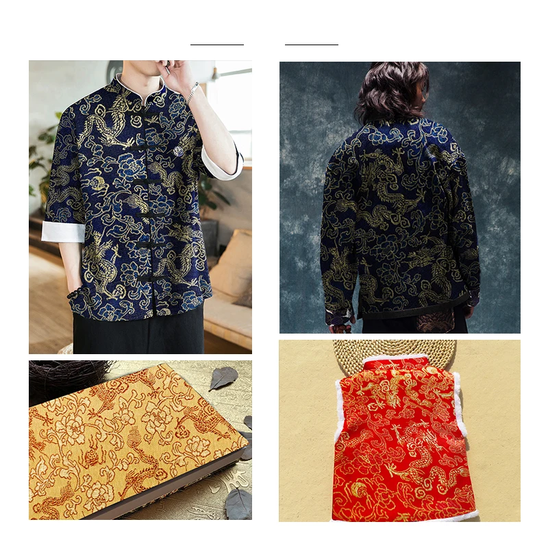 Brocade fabric for dress jacquard silk dragon pattern fabrics for sewing cheongsam and kimono material