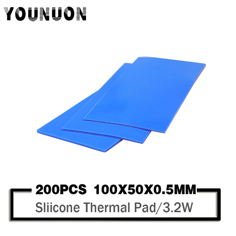 200PCS 100X50X0.5MM Computer GPU CPU Heatsink Cooling Conductive Silicone Thermal Pad 100mm*50mm 0.5mm Thickness