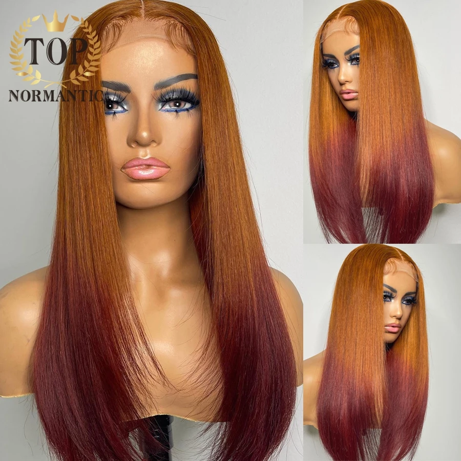 Topnormantic Ombre Color Body Wave Wigs 13x4 Lace Front Remy Indian Human Hair Straight Wig for Women with Baby Hair