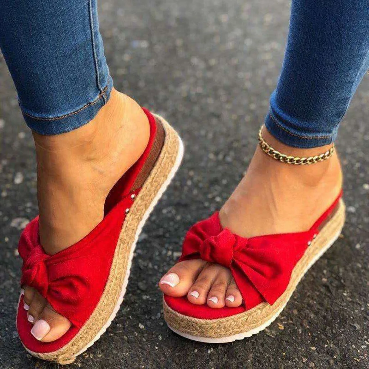 

Fashion Women Casual Sandals Summer Shoes Flats Platform Ladies Bowknot Buckle Strap Fashion Woman Peep Toe Female Large size