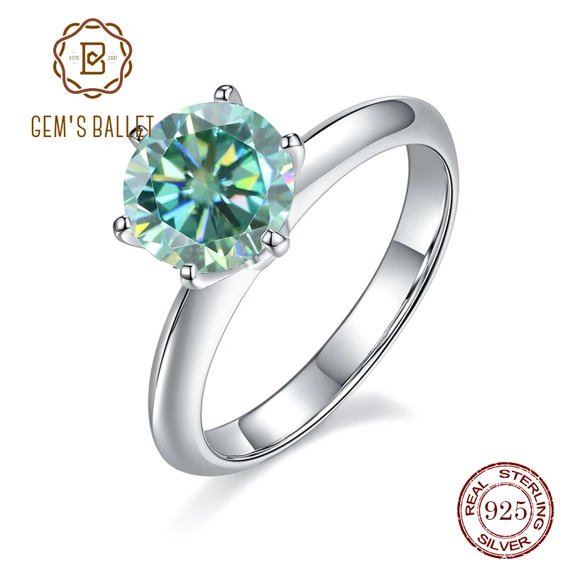 

GEM'S BALLET 585 14K 10K 18K Gold Green Moissanite Ring 1ct 2ct 3ct Round Green Moissanite Solitaire Engagement Rings For Women