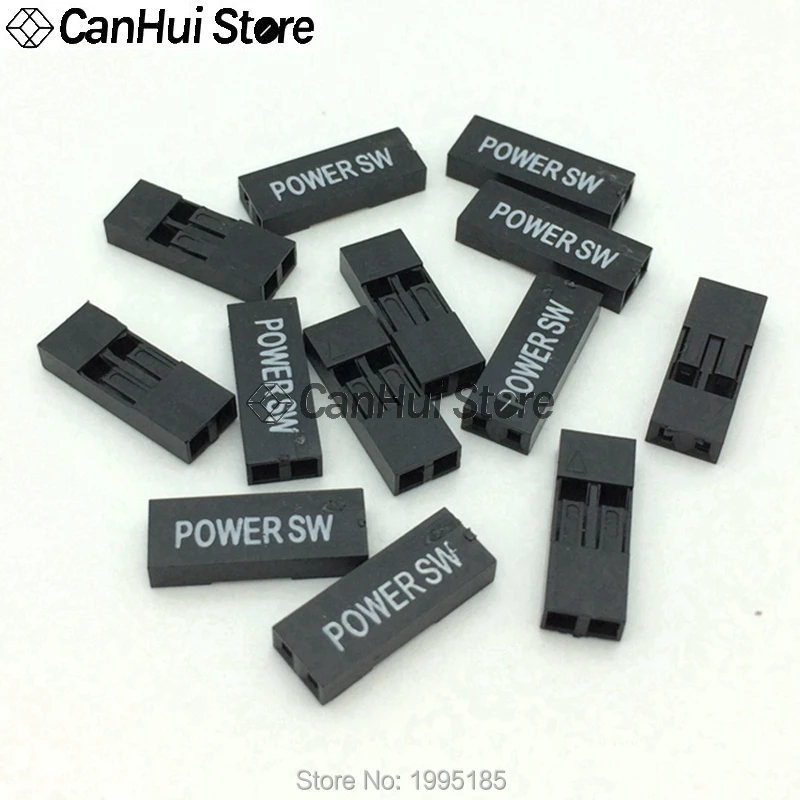 100pcs 2.54mm 1*2P 1x2Pin Printing RESET POWER SW ± H.D.D LED Font Plastic Dupont Shell Head Plug Pin Header Jumper Wire Housing