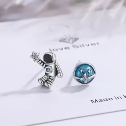 New Arrival 925 Silver Needle Novelty Astronaut & Universe Ladies Stud Earrings Jewellery Gifts Anti Allergy