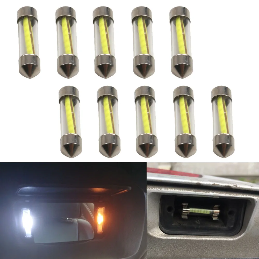 10X 360 Degree Filament COB LED Glass Shell Car Light Festoon 31mm 36mm 39mm 41mm Interior Reading Lamp Auto License Plate Bulb