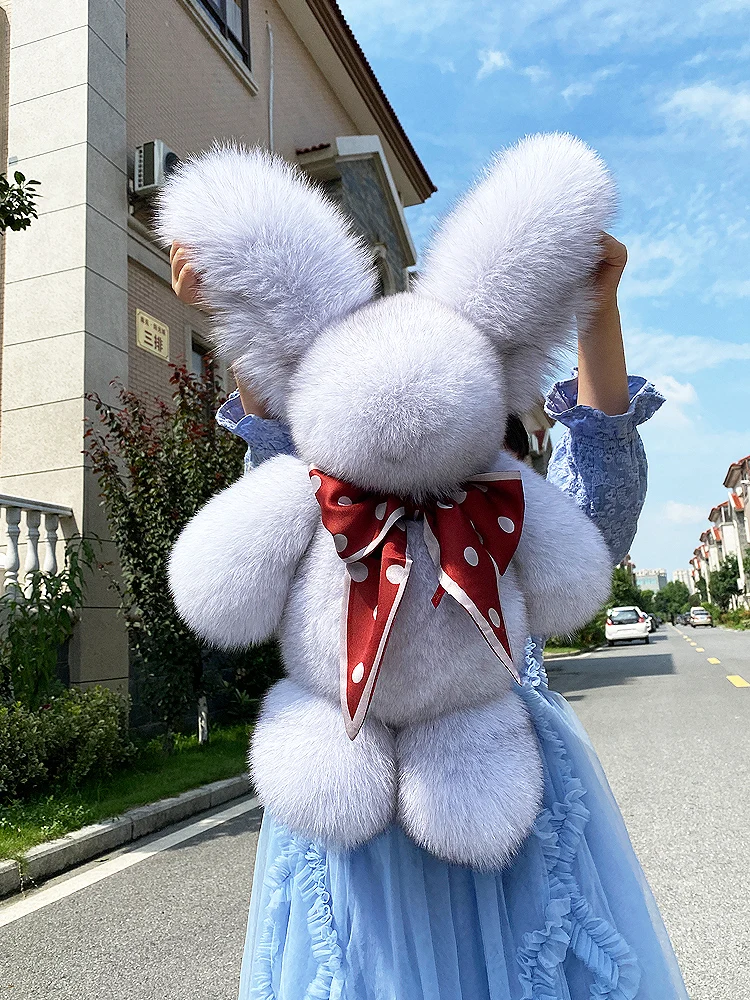 Oversized long-eared plush rabbit doll cute fox fur rabbit doll real fur children toy girl gifts