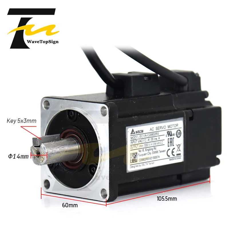 WaveTopSign Delta Servo Motor kit 200W ASD-B2-0221-B ECMA-C20602RS 0.64N.M 1.55A with 3M Cable