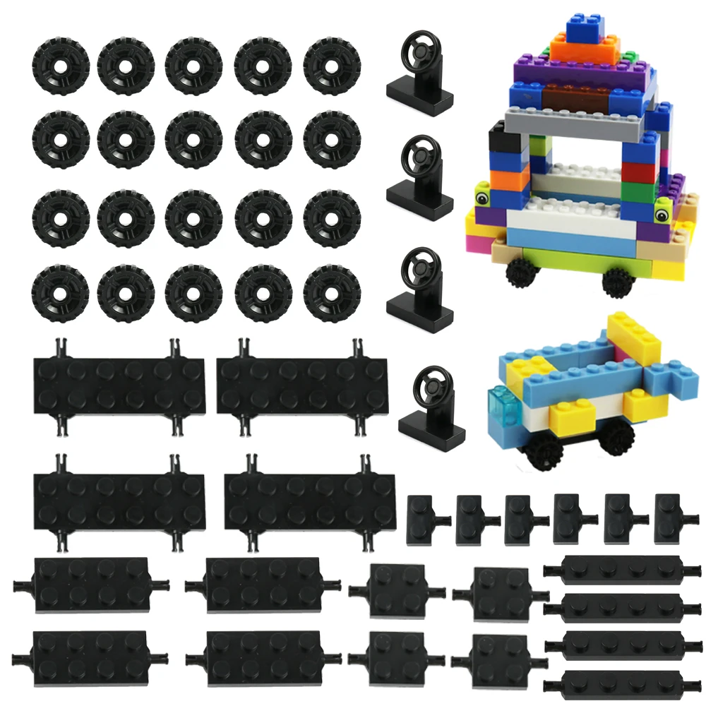 42 Pcs Mini Wiel Assen Pack Autobanden Model Bouwstenen Accessoire Enlighten Speelgoed Voor Kinderen Moc Bricks