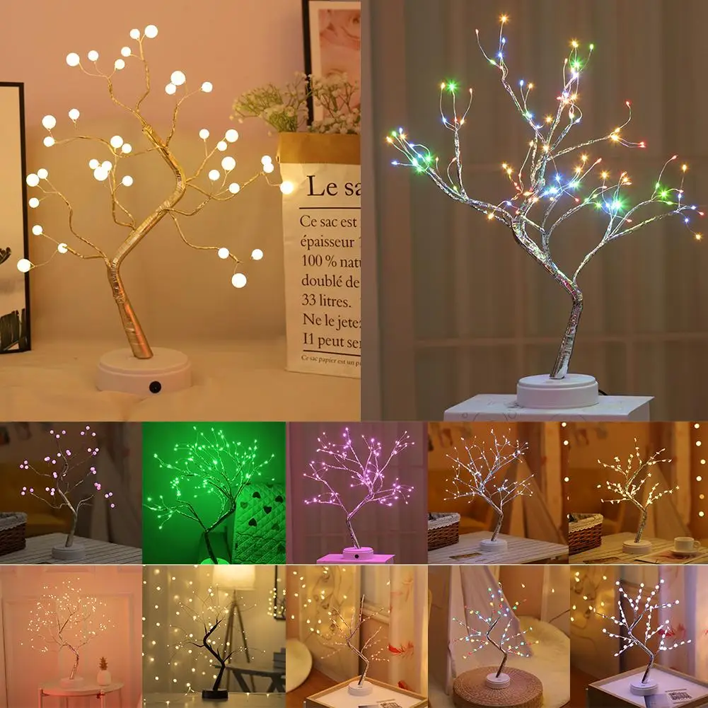 Christmas Tree LED Lights USB Battery Led Bonsai Tree Light Artificial Adjustable Branches Tree Lights Warm White Glow Silver