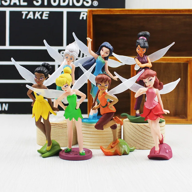 7pcs Aoger Disney Tinkerbell Princess Fairy Figure Dolls Cake Decor Anime Action Figure Model Collection Tinker Bell Fairy Toys