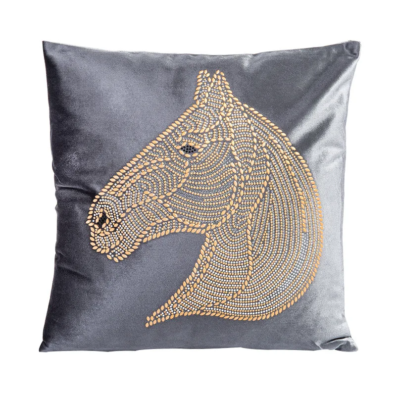 Diphylleia Morden Luxury Velet Pillowcase Horse Head Hot Fix Rhinestone Drilling Hotel Apartment Cushion Cover Fast Shipping