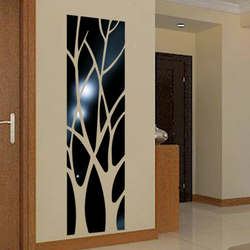 Self-adhesive 3D Mirror Wall Sticker Tree Acrylic Decal DIY Art Mirror Surface Wall Sticker For TV Background Room Decoration