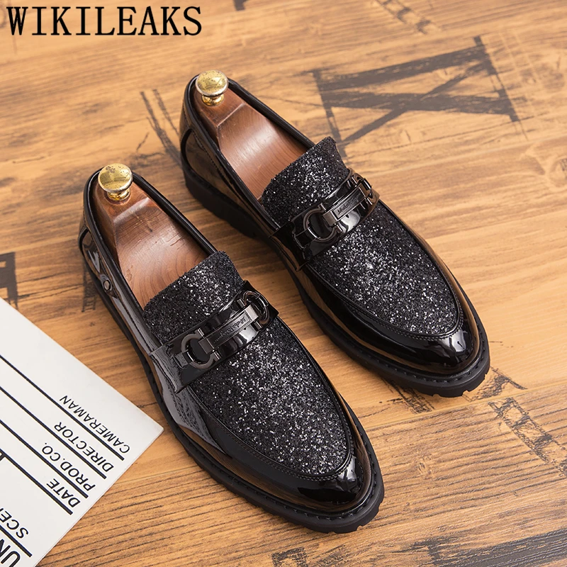 Luxury Shoes Coiffeur Party Shoes Men Formal Slip Dress Glitter Designer Shoes Men Classic Gold Italian Dress Chaussure Homme