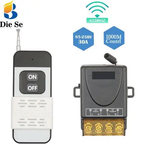 433Mhz 무선 주파수 원격 제어 스위치 AC 220V 110V 30A 무선 릴레이 수신기 및 송신기, 1000 미터 장거리