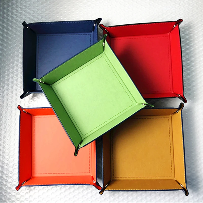 New Foldable PU Leather Felt Square Storage Tray Dice Table Games Phone Key Wallet Coin Desktop Storage Sundries Box Trays Decor