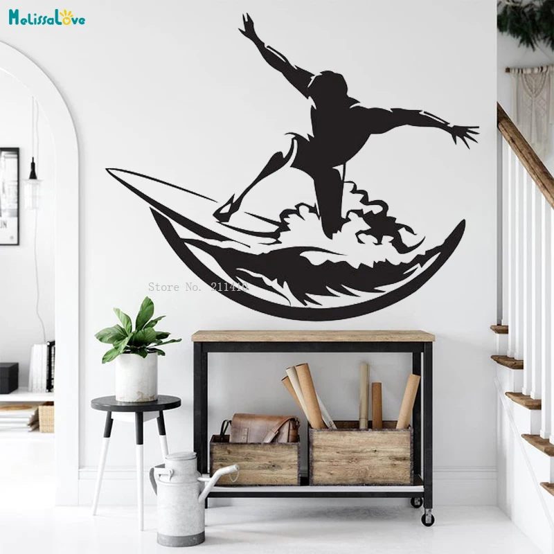 Man Surf Windsurfer Gift Sea Wall Decals Boy Surfing Sports Decals Surfboard Waves Vinyl Sticker Removable YT3813