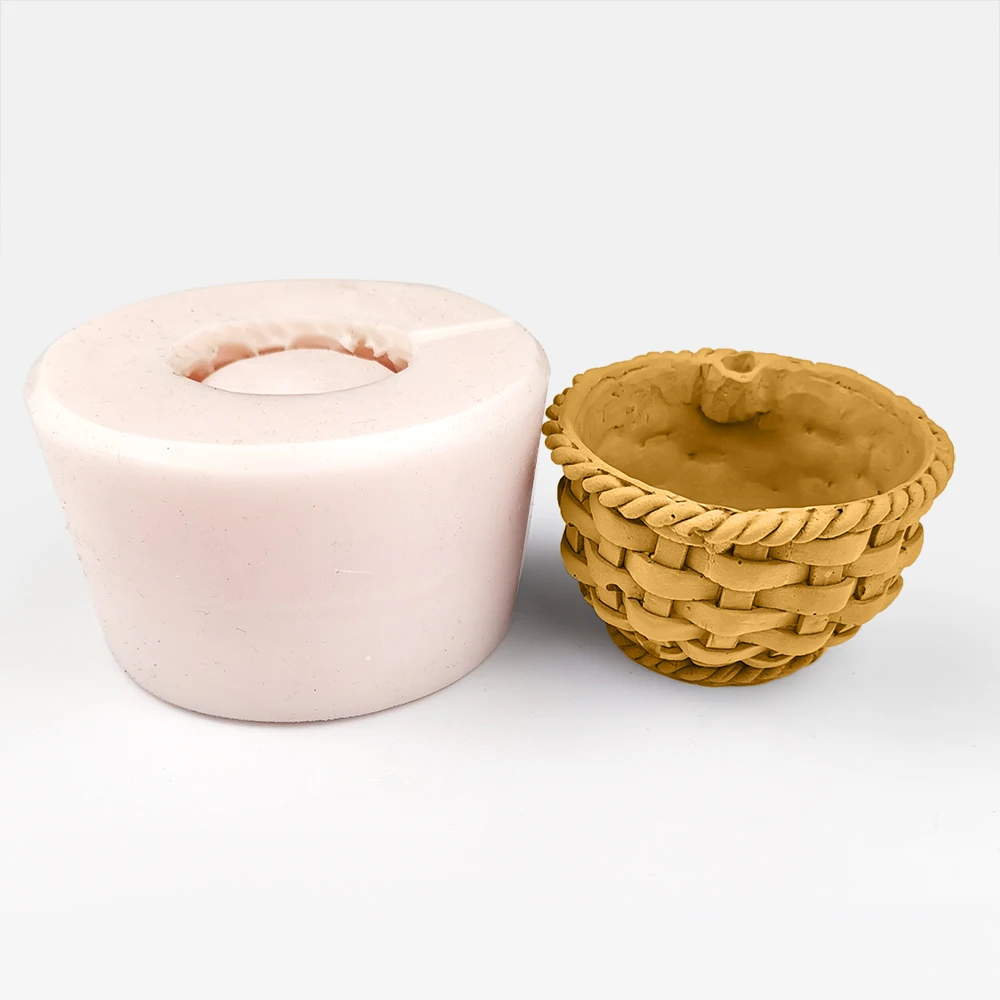 QT0325 PRZY Soap Mold Flower Basket 3D Bamboo Basket Moulds Silicone Wedding Birthday Candle Mold Clay Resin Moulds