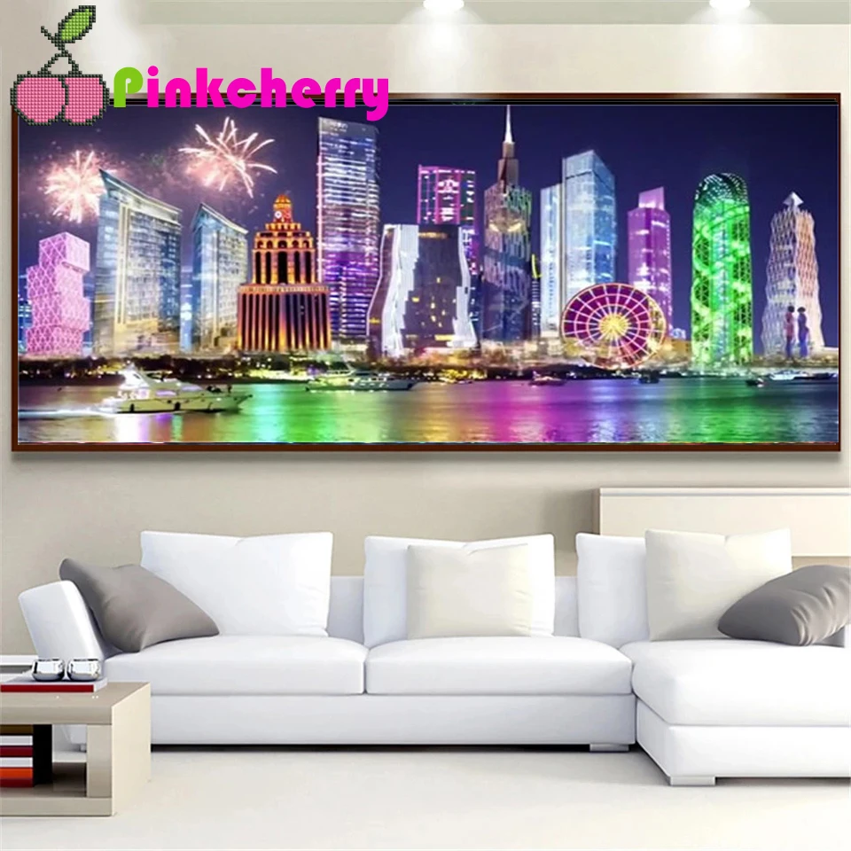 5D DIY Diamond Embroidery New York City Night Fireworks building Diamond Painting Full Drill Mosaic Cross Stitch Landscape k295