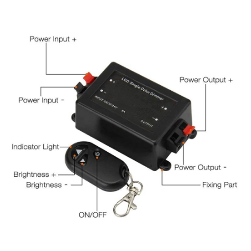 LEDSingle Color Dimmer 3 Key RF Remote Control Wireless LED Controller 12V 24V DC 8A for SMD 5050 5630 3528 LED Strip Light Rope