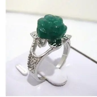 

Free Shipping Charming 10mm green jade flower ring (# 6,7,8,9)