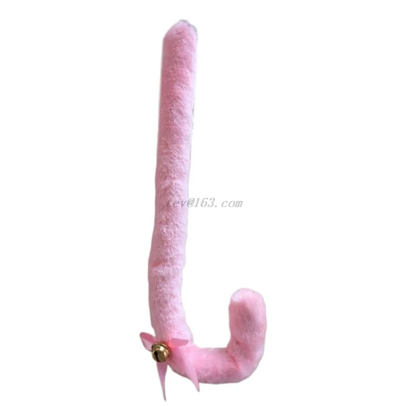 Adult Kids Cosplay Anime Lolita Costume Fluffy Plush Long Cat Tail with Ribbon Bowknot Bell Masquerade Party Props