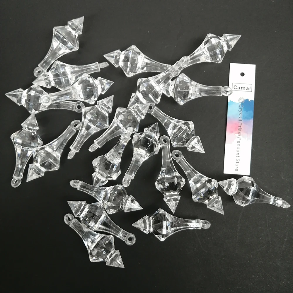 Camal 60pcs 48MM Acrylic Crystal Pointed Cone Pendant Chandelier Curtain Wedding Party Lamp Lighting Christmas Tree Hanging DIY