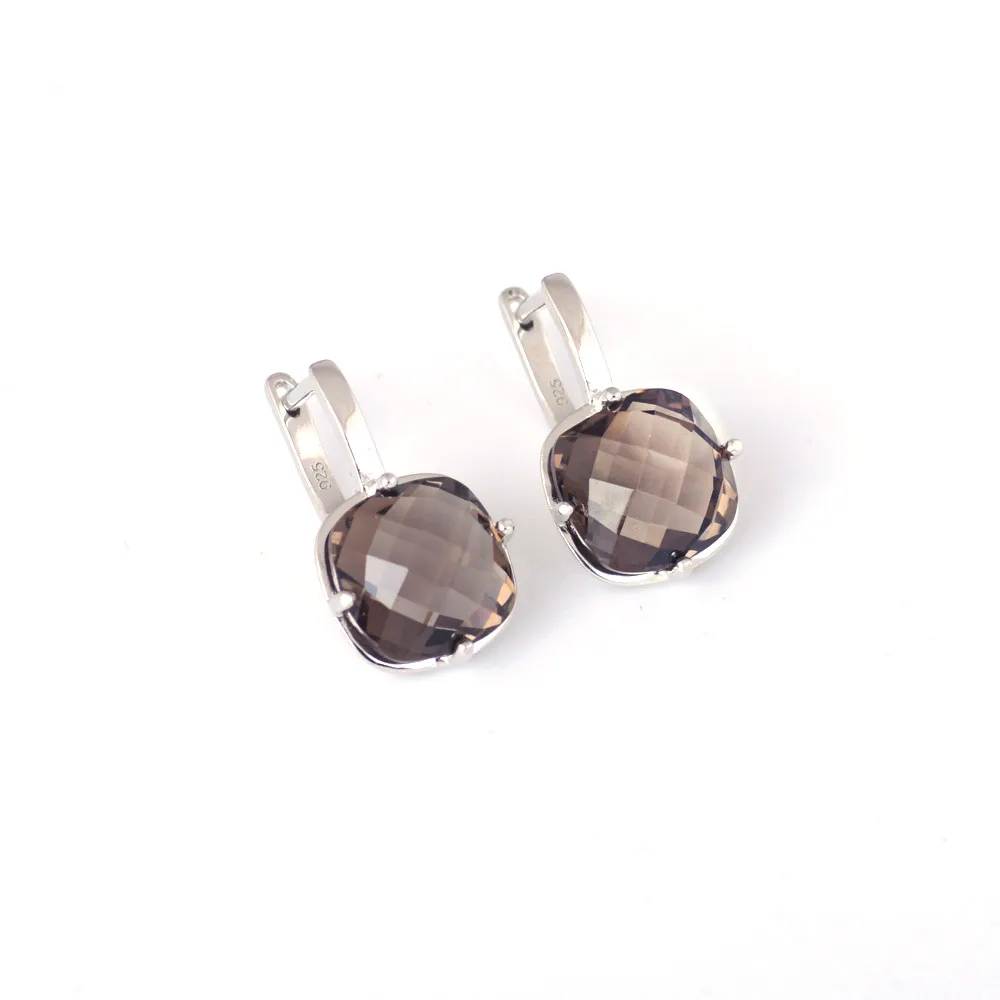 CSJ Natural Smoky Quartz Gemstone Earring Sterling 925 Silver Cushion 9ct Checkboard Cut Fine Jewelry For Women Lady Party Gift