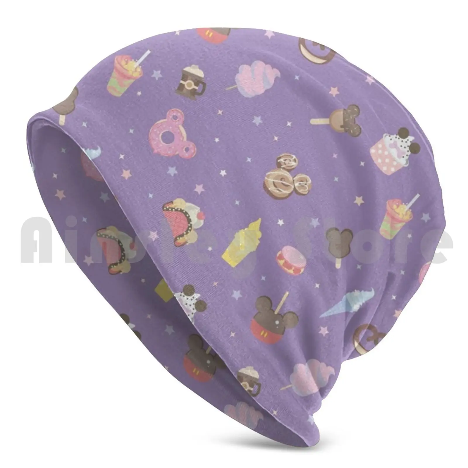 Magic Treats Pastel Pattern , Food And Drinks From Theme Park Beanie Hedging Cap DIY Print Cushion Magical Kingdom Donut