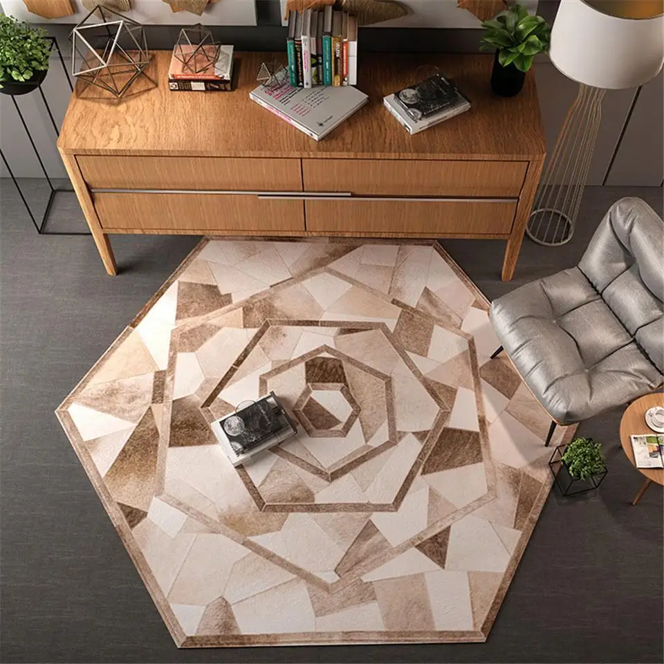 

30 Nordic Geometric Carpet Round Hexagon Large Modern Lliving Room Rug Brown Black Coffee Table Carpet Cloakroom Mat