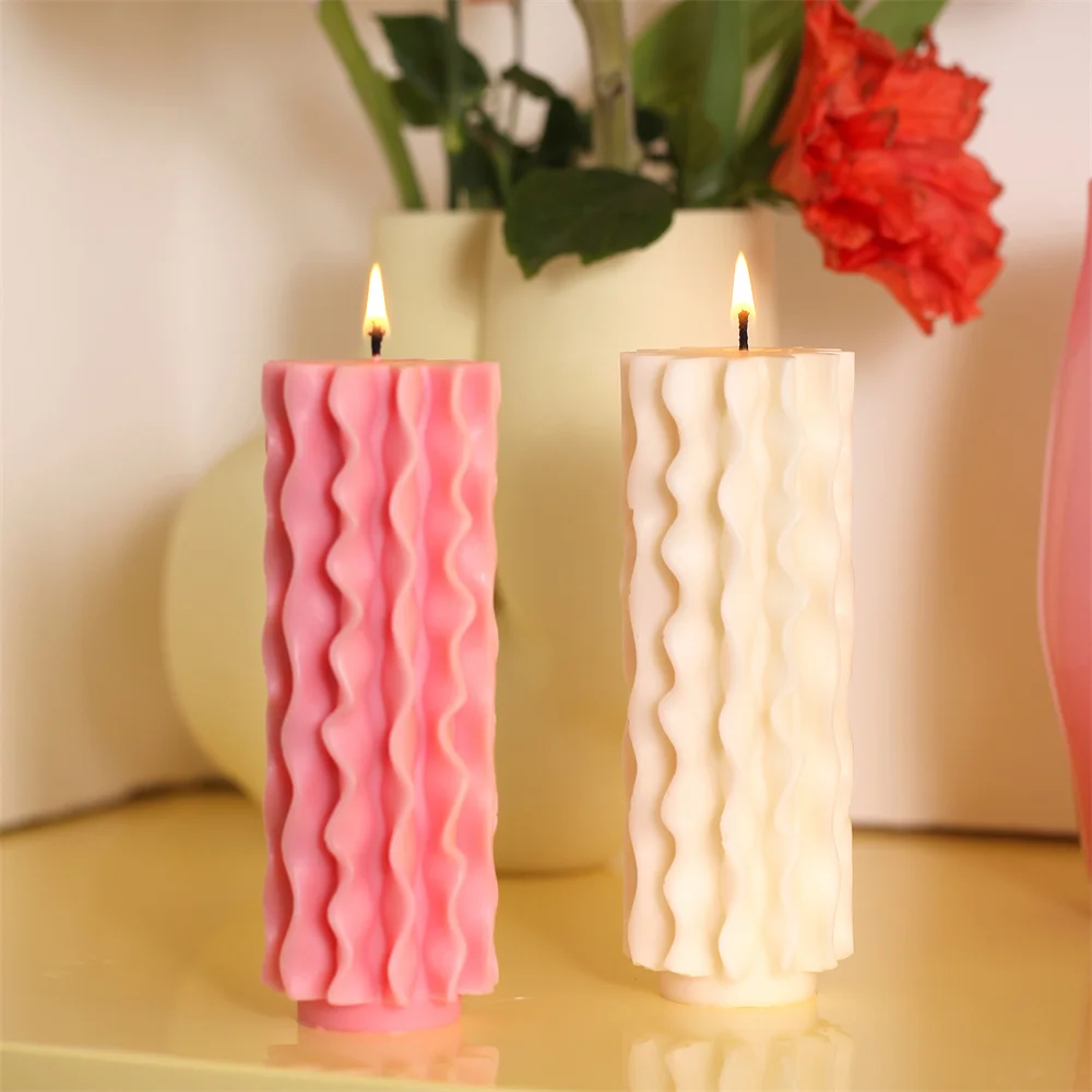 

3D Wave Silicone Molds for Candles Cylinder Pillar Scented Candle Mould DIY Crafts Candle Making Supplies