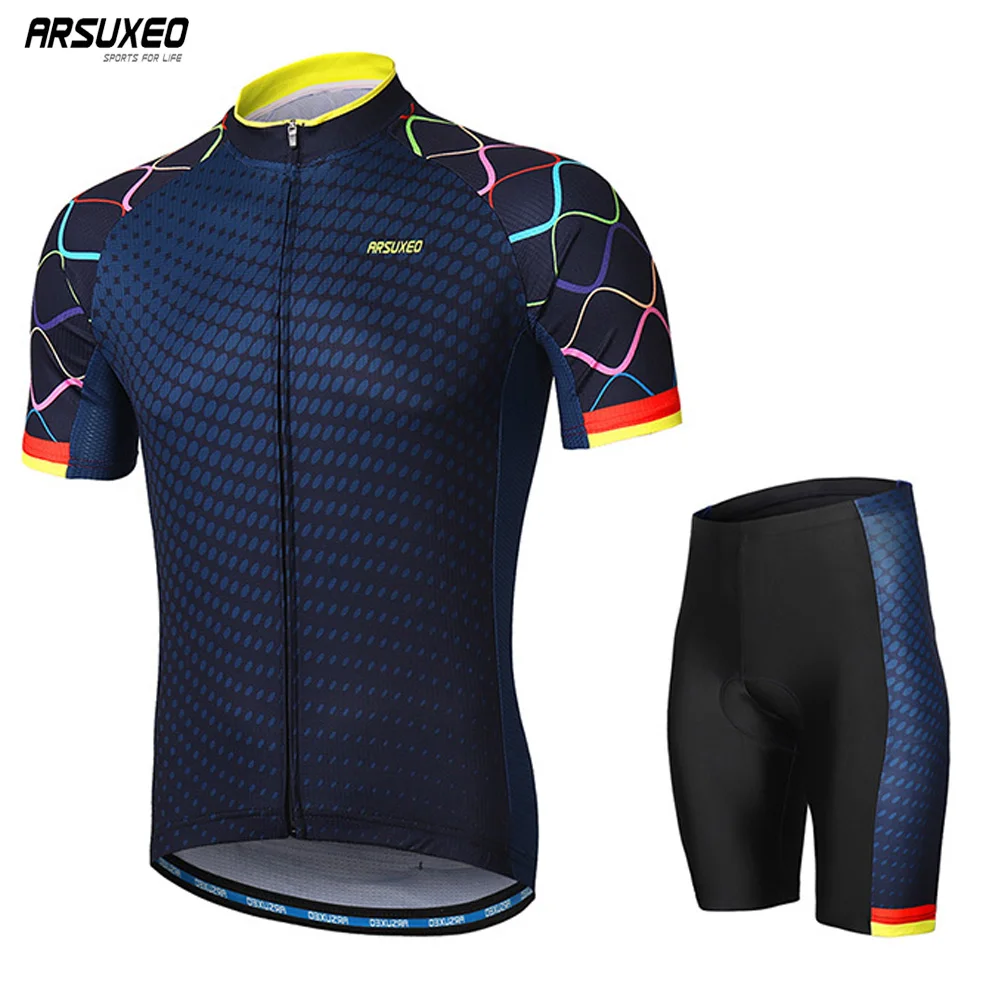 ARSUXEO Men's Cycling Jerseys Set Short Sleeves MTB Clothing Bike  Suits Uniform Bicycle Shirt Shorts With 3D Padded Quick Dry