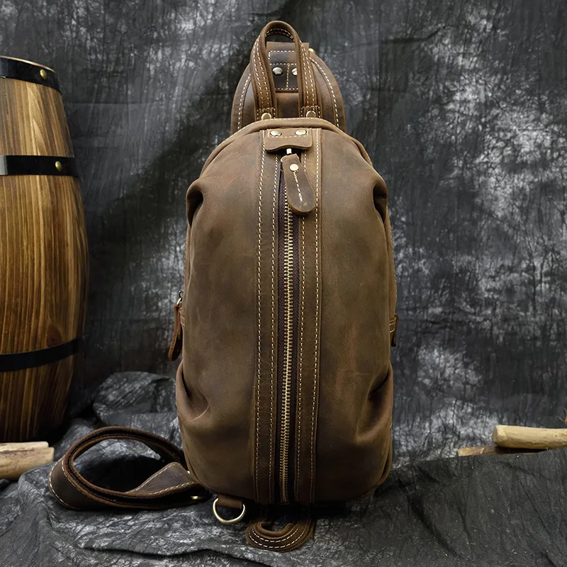 Luufan bolso de pecho de cuero de Caballo loco para hombre, pequeño bolso de viaje de cuero genuino, bandolera de cuero de vaca Vintage